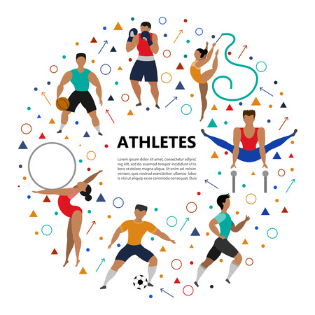 Set of athletic people (football player, runner, boxer, basketball player, rhythmic gymnastics, gymnastics) doing various kinds of sports. Sport Concept. Vector illustration.のイラスト素材