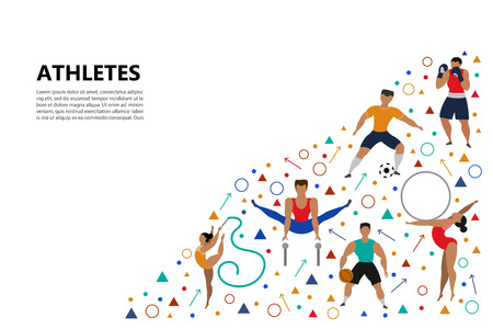 Set of athletic people (football player, boxer, basketball player, rhythmic gymnastics, gymnastics) doing various kinds of sports. Sport Concept. Vector illustration.のイラスト素材
