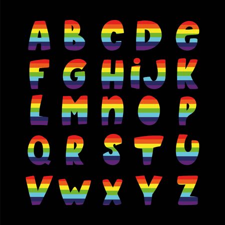 Colorful rainbow alphabet on a black background. Vector graphic.のイラスト素材