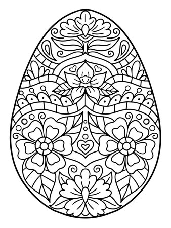 Easter egg for coloring book. Vector illustration with floral egg on a white background.のイラスト素材