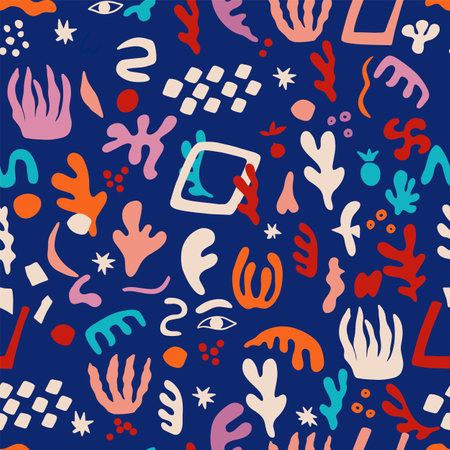 Modern seamless pattern with abstract shapes. Vector illustration with abstract cut-out shapes in Matisse style. can be used for home decoration, packaging, wallpaper.のイラスト素材