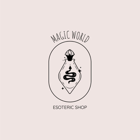 Minimalistic magic bottle and a snake template. Can be used for the design of esoteric shops, websites, brands.のイラスト素材