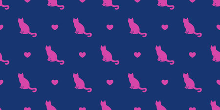Seamless texture with silhouettes of cats on a colored background. Vector illustration of kittens. Can be used in the covers of notebooks, textiles for children, sewing children's school backpacks.のイラスト素材
