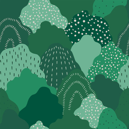 Modern abstract background. Vector flat illustration with green hills. Can be used for textiles, wrapping papers, packaging.のイラスト素材