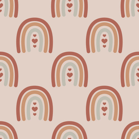 Boho seamless pattern with cute rainbows. Can be used for nursery, wallpaper, wrapping, textile.のイラスト素材