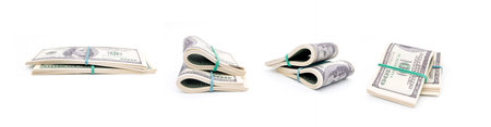 Set of an old US 100 dollars isolated on white background, US Dollar bills series 2003の写真素材