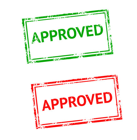 APPROVED text by red and green rubber stamps, concept pictureの写真素材