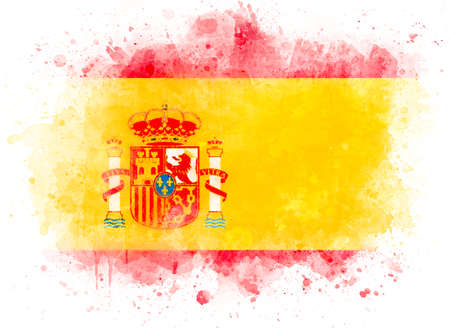 Illustration of Spanish flag. Flag of Spain on white paper as watercolorの写真素材