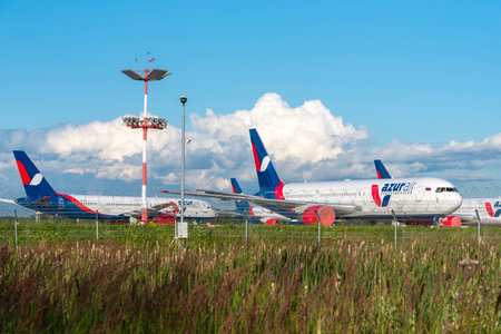 MOSCOW - JUL 24: Airplanes of AzurAir airline at Vnukovo airport in Moscow on July 24.2020 in Russiaのeditorial素材