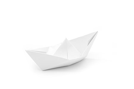 Paper ship as origami isolated on white, concept ideaの写真素材