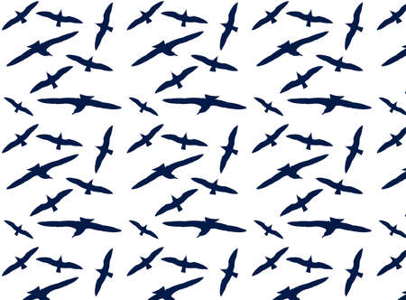 Blue seagulls isolated on white, seamless pattern, vector isolatedのイラスト素材
