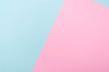 Composition with two color paper blue and pink, pastel tone, lay out with space for textの写真素材