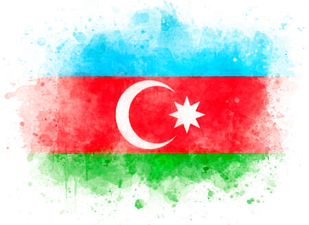 Flag of Azerbaijan, watercolor illustrationの写真素材