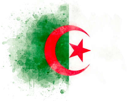 Flag of Algeria, watercolor illustrationの写真素材