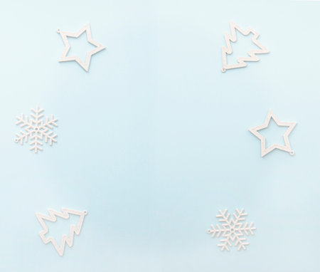 Simply Christmas or New year layout with space for text, winter greeting card, top viewの写真素材