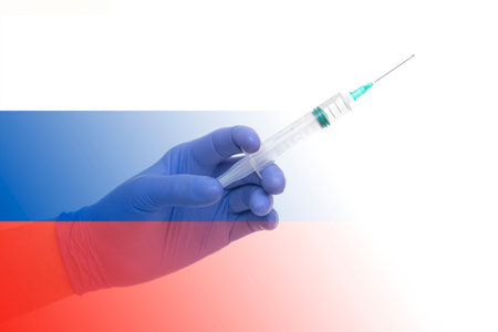 Russian vaccine, concept picture about pandemic of virus in the world, space for text, lay outの写真素材