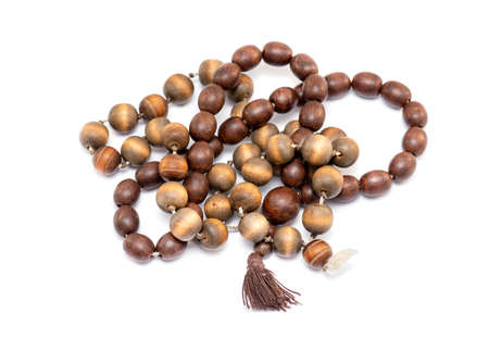 Religion wooden Beads isolated on white Backgroundの写真素材