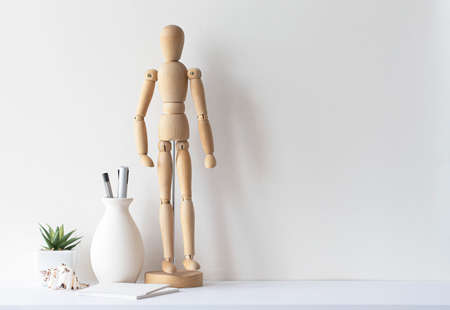 Workplace of designer or creative person, business place for work, office or living room interior, mock up, space for textの写真素材