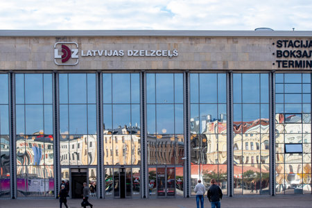 RIGA - OCT 09: Exterior of Riga Central railway Station in Riga, October 09.2018 in Latvia.のeditorial素材