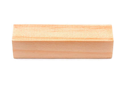 Natural wooden block, long wooden cube isolated on whiteの写真素材