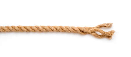 Rope jute with disheveled end isolated on white, top view