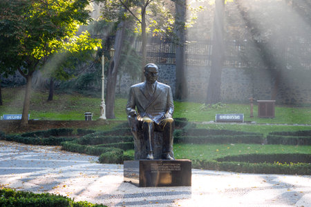 ISTANBUL - OCT 20: Monument to Mustafa Kemal Ataturk at the Gulhane city park in Istanbul, October 20. 2021 in Turkeyのeditorial素材