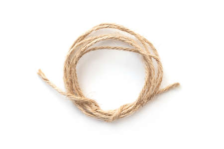 Twisted, circle thin rope isolated on whiteの写真素材