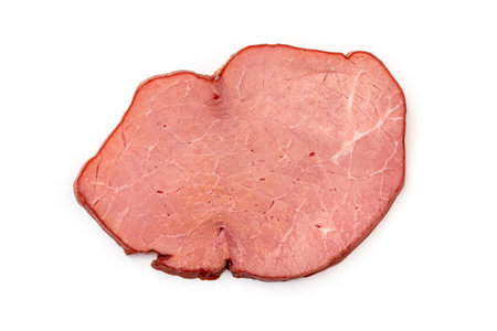 Circle piece of beef carbonade isolated on whiteの写真素材