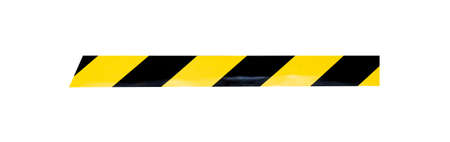 Piece of warning yellow black tape isolated in whiteの写真素材