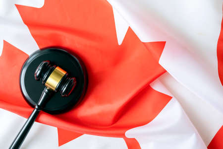 Judicial gavel on Flag of Canada, concept pictureの写真素材