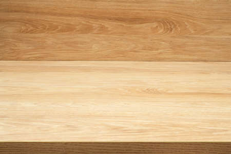 Wooden pine surface, empty blank desk or table as mockup or backdropの写真素材