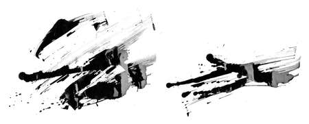 Abstract scribbles, daubt, strokes by black ink on white paperの写真素材