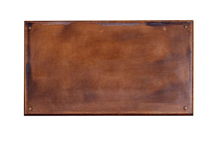 Natural metal bronze plate, iron vintage board isolated on whiteの写真素材