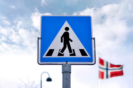 Pedestrian, blue road sign in Norwayの写真素材