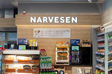 KAUNAS - JUL 09: Narvesen shop express in Kaunas, July 09. 2022 in Lithuania. Narvesen is a Norwegian chain of newsagents, convenience stores.のeditorial素材