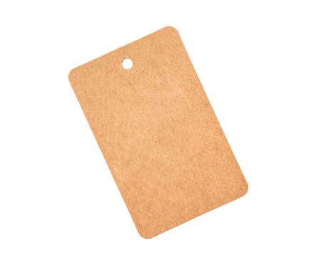 Brown paper label with round hole without rope isolated on white as blank mockupの写真素材