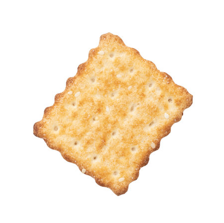 Square thin cookie, biscuit with sesame on surface isolated on whiteの写真素材