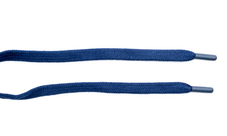 Close-up of two new blue sport laces or shoelaces isolated on white, top viewの写真素材