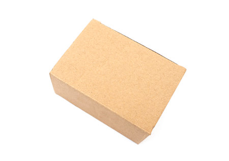 Cardboard box with blank surface isolated on white, top viewの写真素材