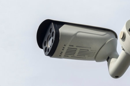 Close-up of security surveillance camera, CCTV camera in the city