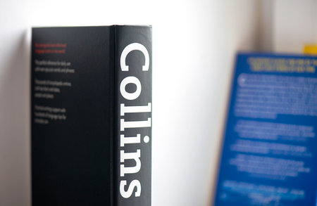 BERLIN - NOV 10: Close-up of a cover Collins English Dictionary, black edition in Berlin on November 10. 2022 in Germany. It is published by HarperCollins in Glasgow.のeditorial素材
