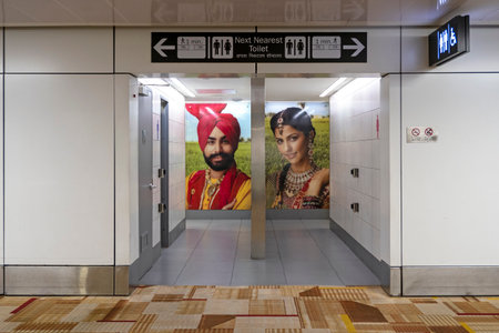 NEW DELHI - SEPTEMBER 16: Creative Interior and entrance to the public toilet of Indira Gandhi International Airport in New Delhi on September 16. 2022 in Indiaのeditorial素材
