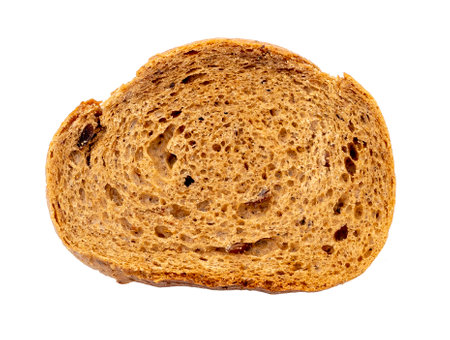 Top view of slice multigrain brown bread isolated on white backgroundの写真素材