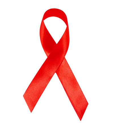 Red ribbon, as awareness ribbon isolated on whiteの写真素材