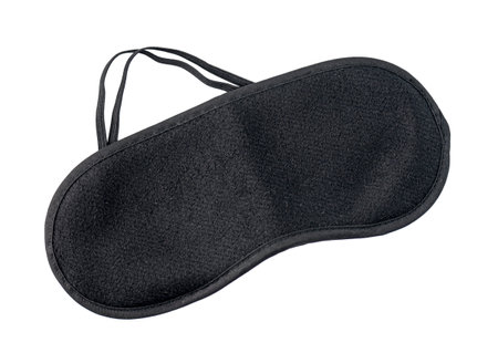 Black sleeping mask for eye isolated on white, top viewの写真素材