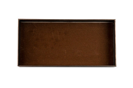 Cardboard used opened brown box with velvet inside, top viewの写真素材