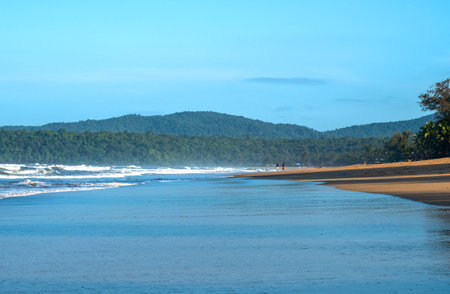Goa, seashore during windy sunny morning in Agondaの写真素材