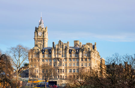 EDINBURGH - DEC 29: Facade of The Balmoral Hotel ex North British Hotel in Edinburgh on December 29. 2023 in Scotlandのeditorial素材