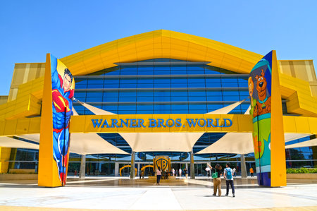 ABU DHABI - MAR 29: Main entrance to the Warner Bros World indoor theme park in Abu Dhabi on March 29. 2024 in United Arab Emiratesのeditorial素材