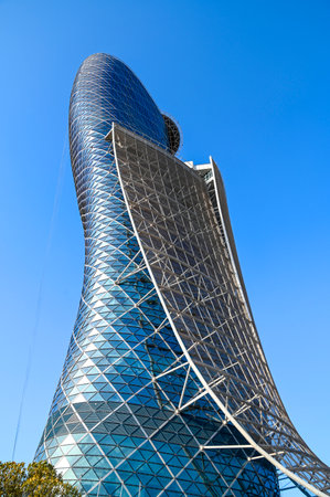 ABU DHABI - MAR 28: The Capital Gate Tower famous Skyscraper in Abu Dhabi on March 28. 2024 in United Arab Emiratesのeditorial素材